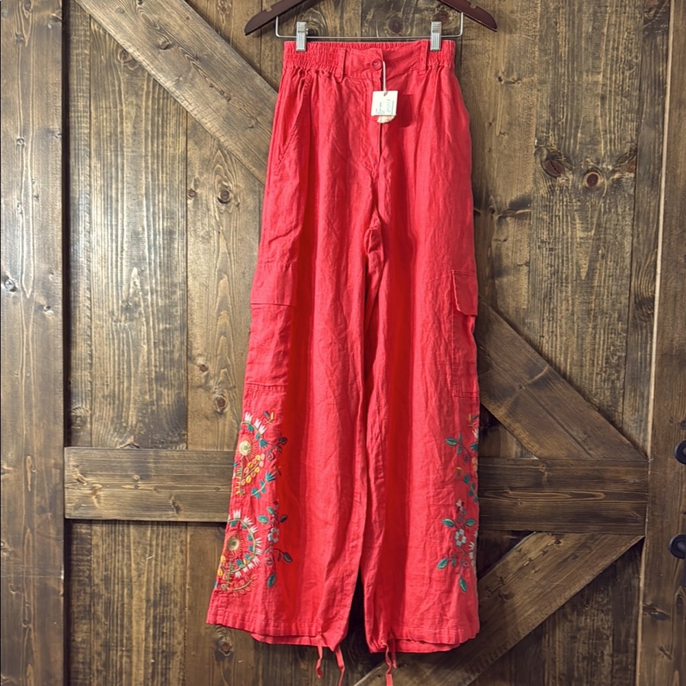 JOHNNY WAS Marisol Linen Wide Leg Cargo Pants - Picture 2 of 9